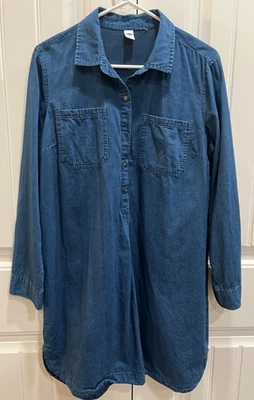 Mujer Talla L Cambray Denim Camisa Vestido Lavado Oscuro Rodeo Listo Vaquera Western Foto 1 de 4