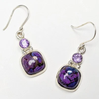 Purple Copper Turquoise Earrings Sterling Silver Made in India Preowned - Image 1 of 4