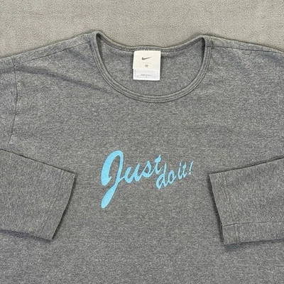 Vintage Nike Shirt Women Medium Gray Just Do It Long Sleeve Gray Tag Made in USA - Image 1 of 4