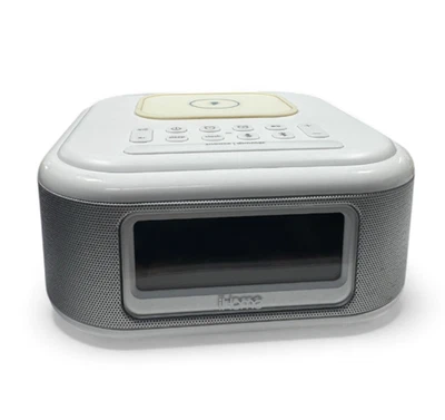 💯 Рабочий - белый iHome iBTW23 Bluetooth будильник с беспроводным зарядным устройством - б/у - Изображение 1 из 4