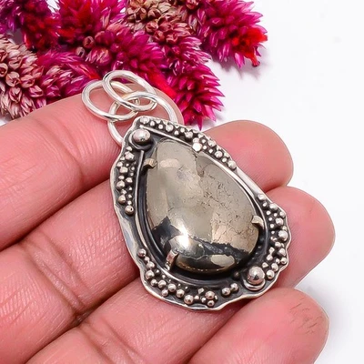 Colgante de plata de ley 925 oxidada en magnetita de pirita de oro Healer de 1,95" S47 Foto 1 de 4