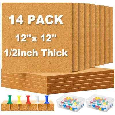 Cork Board Tiles 12 x 12 in 0.5 in Thick Square Bulletin Boards Cork Tiles Bu... - Image 1 of 4