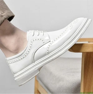 Hombres Brillante Brogue Negocios Informales Boda Punta de Ala Con Cordones Planos Zapatos de Vestir 2024 - Imagen 1 de 16