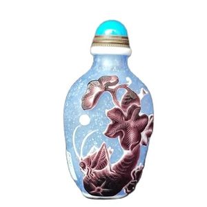 Exquisite Insect Locust Flower Collector Carved Glass Snuff Bottle Season Fruit - Picture 1 of 6