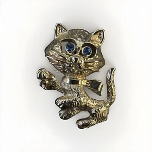 avon vintage 1974 cat pin brooch blue rhinestone eyes September Birthstone - Picture 1 of 6