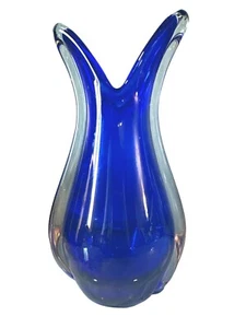 Mundgeblasene kobaltblaue Murano Kunstglas Vase 10 cm dekoratives Herzstück - Bild 1 von 9