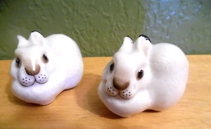 PAIR CERAMIC LYING DOWN BUNNY RABBITS MADE IN USSR - Picture 1 of 3