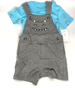 Carter's size 9M Blue & Gray 2-Piece Overall Monster Shorts Outfit NWT - Picture 1 of 7