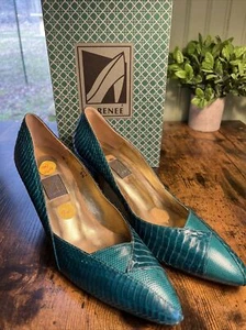 J Renee Vintage Snakeskin Teal Turquoise Aqua Women’s Size 9N Pumps 80s W/box - Picture 1 of 18