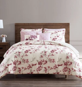 Hallmart Collectibles Aviary Blossom 8 pezzi set piumone King Cal rosa ciliegia rosso - Foto 1 di 6