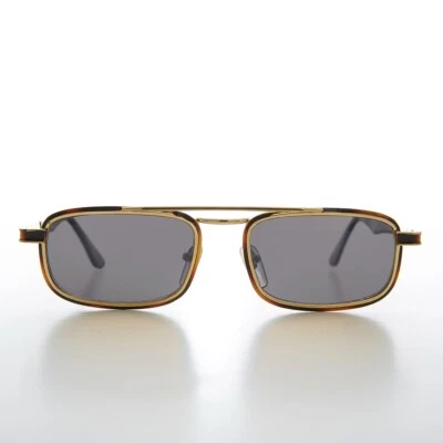 Gold Rectangular 80s Aviator Sunglass Tortoise / Gray Lens - Beau - Image 1 of 3