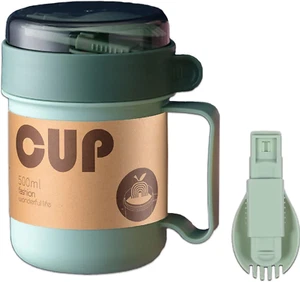 Soup Mug with Lid and Scoop,18 Ounce Microwave Soup Mugs Food Flasks Oven Milk C - Picture 1 of 12