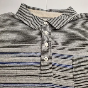 Billy Reid Mens Shirt Extra Large Polo Grey Striped Collard Short Sleeve - Picture 1 of 13