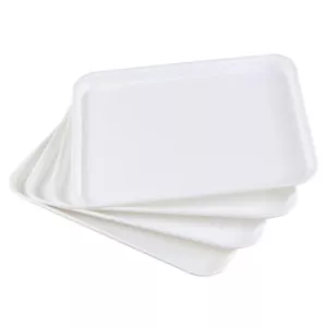 White Plastic Cafeteria Tray Rectangular Shape 4 Pack Food Serving Trays 17.2... - Picture 1 of 7