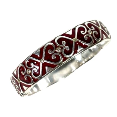 BRIGHTON ENCANTO Red & Silver Enamel Heart Hinged Bangle Bracelet w/ Crystals - Image 1 of 4
