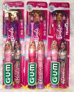 3 G-U-M Barbie Kid's 3+ Ultra Soft Toothbrush with Suction Cup Base TOTAL 6 NIP - Picture 1 of 5