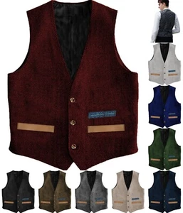 Herringbone Men Suit Traditional Vest Tweed Waistcoat Wool Vintage Retro Wedding - Picture 1 of 29