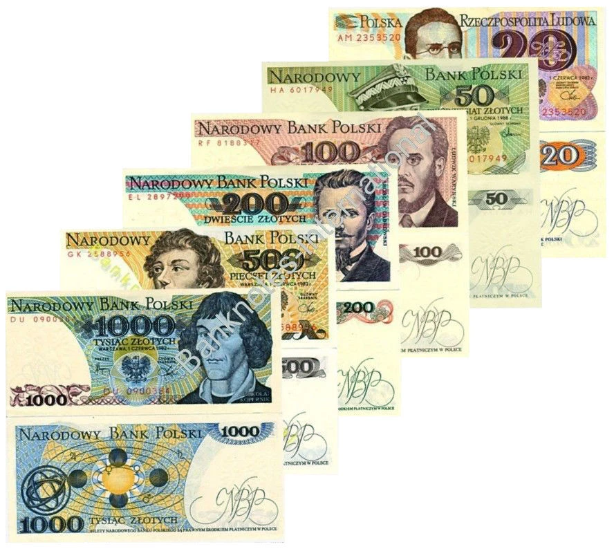 POLAND 6 NOTE SET 20 50 100 200 500 1000 ZLOTYCH UNC - Image 1 of 1