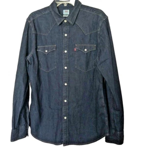 Levis Blue Denim Western Cowboy Hemd Perlen Druckknöpfe M Baumwolle - Bild 1 von 3