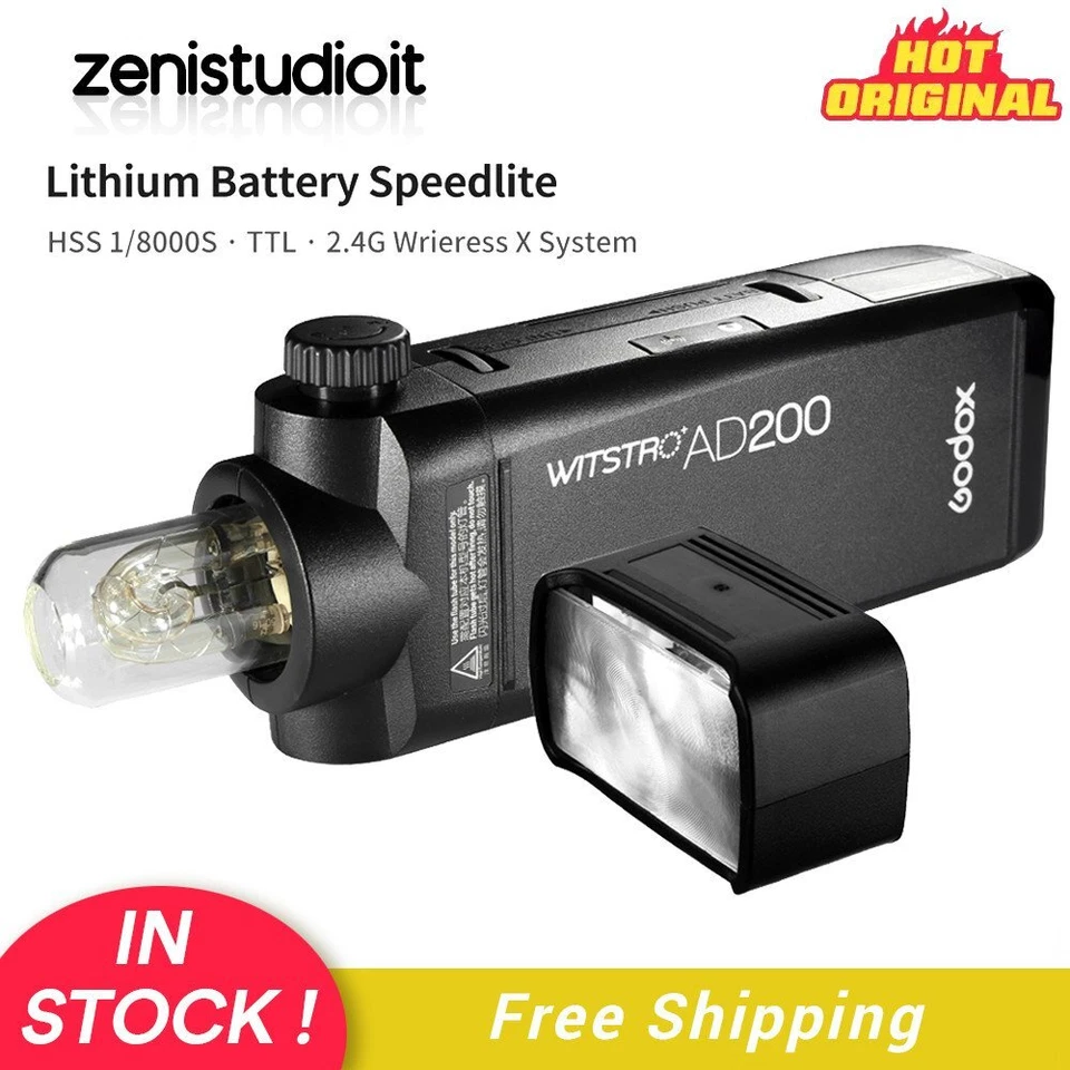 US Godox AD200 2.4 TTL HSS Double Head Pocket Flash Speedlite W/ 2900mAh Battery - Image 1 of 4