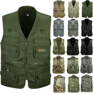 Men's Multi Pockets Utility Vest Travelling Fishing Hiking Gilet Coat Waistcoat - Picture 1 of 15
