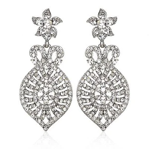 Daisy Silver Austrian Crystal Rhinestone Chandelier Dangle Earring Prom E118 - Picture 1 of 4