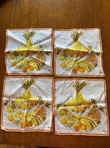 Vintage 4 9.5x9.5” Vera Neumann Pineapple Cherry Bananas Pears Cocktail Napkins - Picture 1 of 7