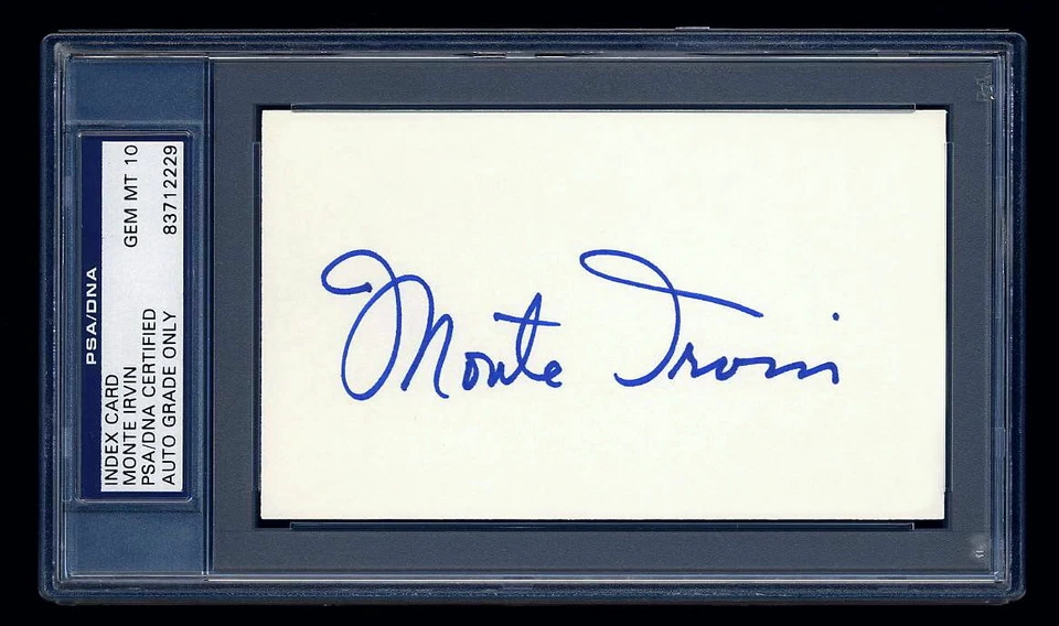 MONTE IRVIN SIGNED INDEX CARD MINT PSA/DNA SLABBED HOF AUTOGRAPHED GEM MINT 10 - Image 1 of 1