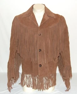Vintage Pioneer Wear Men's Brown Fringe Real Leather Jacket Size 40 Retro Suede - Picture 1 of 7