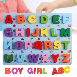 3D Wooden Puzzle Educational Toys for Baby 1 2 3 Years Old Kids Alphabet Shapes - Picture 1 of 14