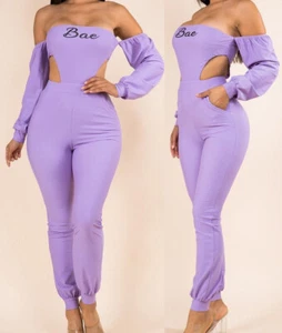 Women Ladies Summer Off The Shoulder Jumpsuit Casual Playsuit Stretch Tops Pants - Picture 1 of 5