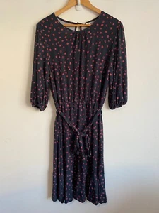 Khoko Dress Womens Size 14 Black Red 3/4 Sleeve Tie Waist Frill Hem Round Neck - Picture 1 of 12