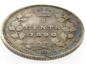 1890 H Canada Five Cents Small Silver Canadian Circulated Victoria Coin M866 - Picture 1 of 6