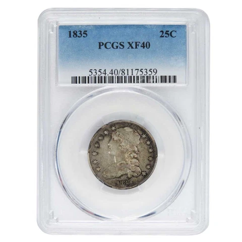 1835 25c Capped Bust Quarter PCGS XF40 Blue Label Cover