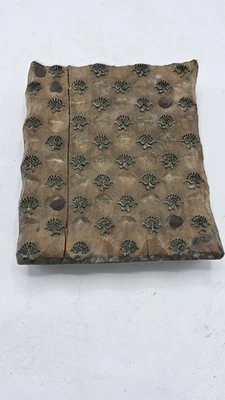 Early 19th Century Antique Wallpaper Textile Block Stamp Wood & Brass 8" x 6.5" - Image 1 of 4