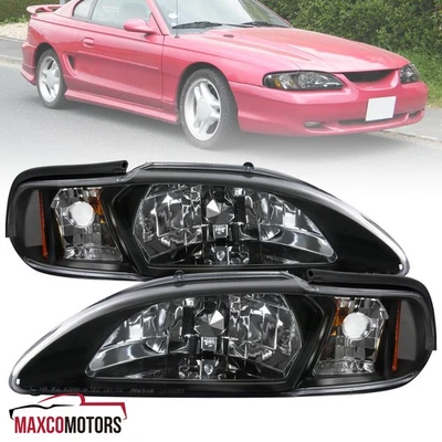 Black Headlights+Signal Lamps Fits 1994-1998 Ford Mustang 1PC Style Left+Right Foto 1 de 4
