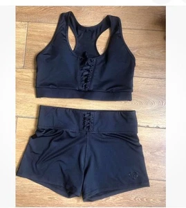 Black Pink soda Lycra stretch gym shorts and crop top uk 14 - Picture 1 of 1