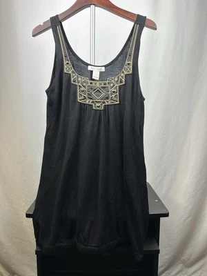 White House Black Market 女式黑色迷你连衣裙大号串珠上衣 Sleveless — 第 1/4 张图片