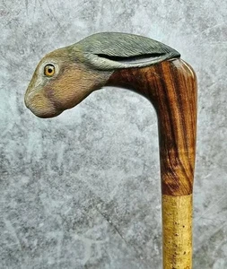 wooden walking stick hand carved Rabbit wooden walking cane - Picture 1 of 2