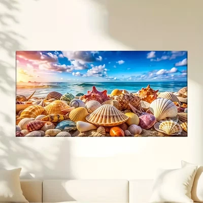 Vibrant Seashell Beach Unframed Canvas Painting for Living - Image 1 of 4
