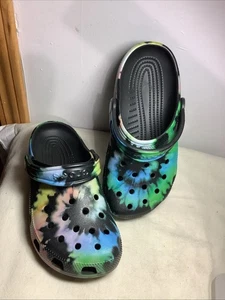 CROCS Classic Slip Ons W 5/M 3 Black Green Blue Yellow Pink Tie Dye ~EUC - Picture 1 of 17
