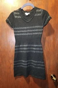 Pink Angel Girls L 10/12 Sweater Dress Black With Silver Thread - Picture 1 of 2