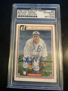 1983 Donruss Hall Of Fame Heroes Burleigh Grimes #21 PSA AUTHENTIC Auto HOF - Picture 1 of 3