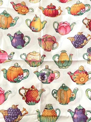 Fruit & Veggie TEAPOTS Teapot Kessler Concord COTTON Fabric 34" x 45" - Image 1 of 4