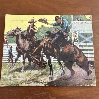 Vintage COWBOY & HORSES Western Toy Puzzle  SIOUX CITY RODEO: SIFO USA 1950 - Image 1 of 4