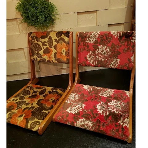 Retro Showa Retro Folding Floral Pattern Legless Chair Set of 2 Ship From Japan Cover