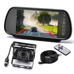 7" Mirror Monitor Heavy Duty Rear View Camera 12-24v Truck Reversing System - Picture 1 of 13