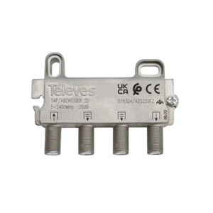 Derivador 2 Salidas TV-SAT Conector F 20dB de Televes - Imagen 1 de 5