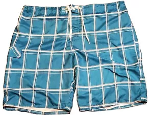 OP Swim Trunk Board Shorts Plaid Blue Mens 3XL 48"x11" Ocean Pacific Lined - Picture 1 of 10