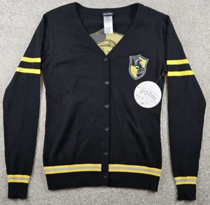 Harry Potter Sweater Womens M Black New Hufflepuff Cardigan Sweater Embroidered - Picture 1 of 7